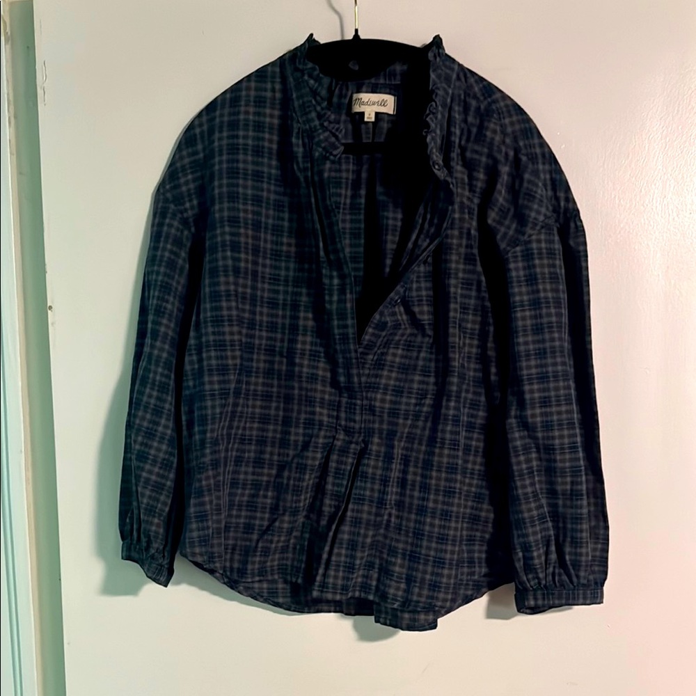 NWOT Madewell Navy and Green Checkered Shirt